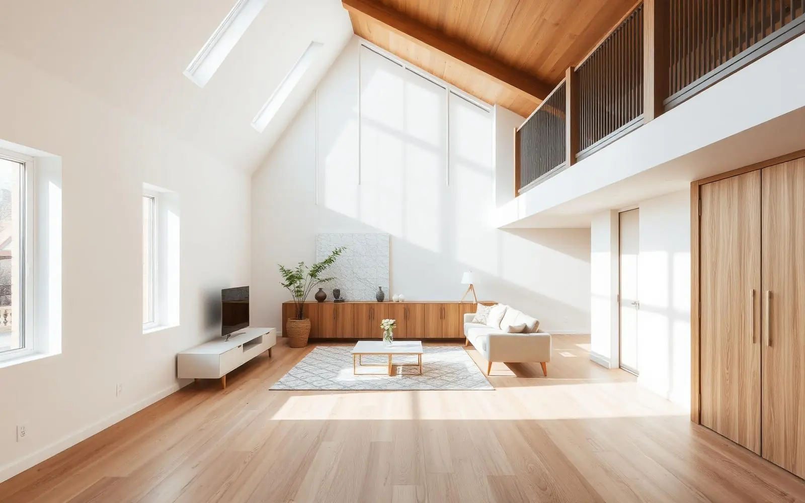 Bright, finished modern interior space