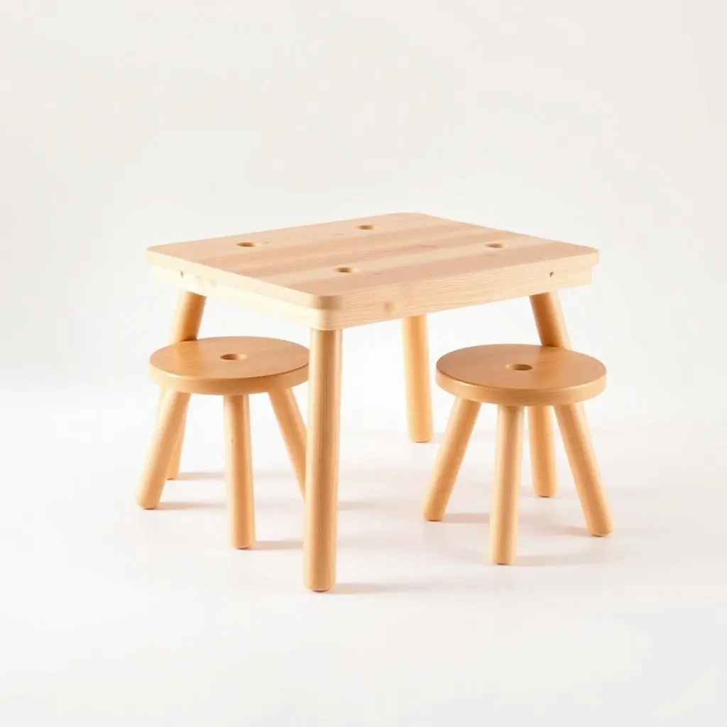 Wooden Play Table with Stools